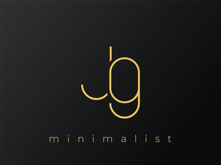 Fototapeta premium JG Minimalist Logo with Interlocking Shapes on Solid Black Background. A clean and modern minimalist logo design.