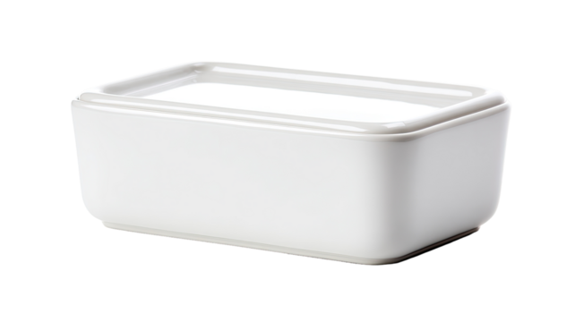 Rectangular white food storage container with lid