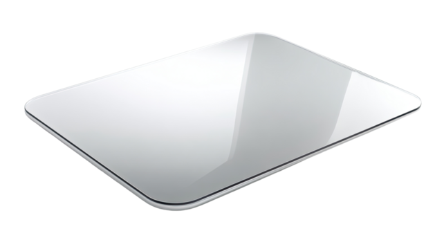 A glossy, rectangular, transparent surface