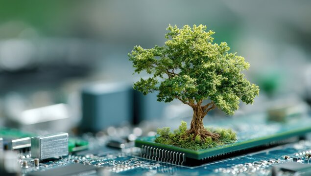 A miniature tree on a circuit board