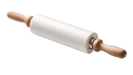 White rolling pin with wooden handles