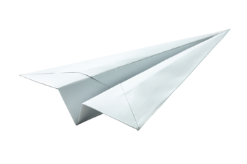 Folded white paper airplane, angled flight