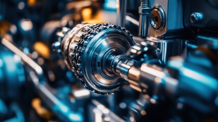 Close-up view of intricate metal machinery showing gears and mechanical elements details