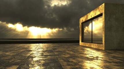 Dramatic sunrise scene reflected on a modern building's window creating a captivating effect