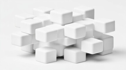 Abstract 3D Composition of White Cubes Creating a Modern Geometric Structure