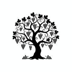 Vector art of grape tree silhouette, a symbol of abundance and prosperity, with intricate branches and lush grape clusters