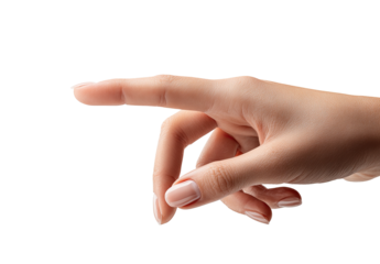 Close-up of a light-skinned hand pointing