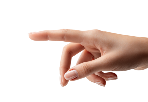 Close-up of a light-skinned hand pointing