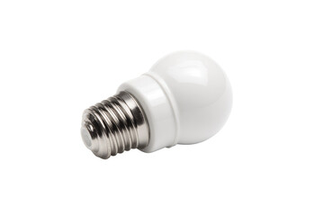 Close-up of a small, white LED light bulb with a screw-in base
