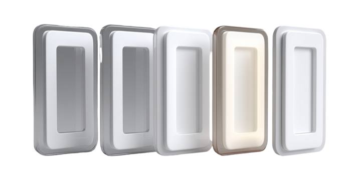 Multiple rectangular electrical covers in various colors