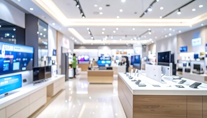 Naklejka premium Blurred view of an electronics store. Modern, spacious