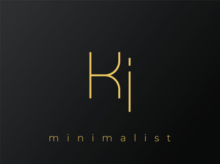 KI Minimalist Logo with Interlocking Shapes on Solid Black Background. A clean and modern minimalist logo design.