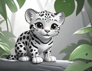 Cute snow leopard cub in a jungle