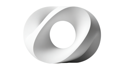 Abstract white torus with swirling, sculpted surface.  A smooth,  3D  ring shape with a hollow center