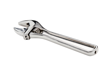Stainless steel adjustable wrench, angled view