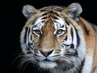 Fototapeta premium Close-up of tiger face against black background