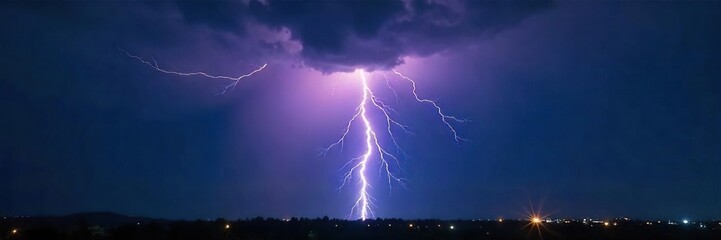 Powerful Lightning Strike Illuminates Night Sky During Dramatic Thunderstorm