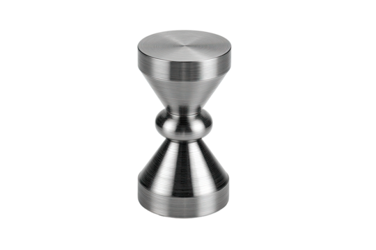 Sleek, metallic,  two-part  conical  object