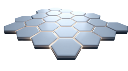 Hexagonal grid, light gray tiles, 3D rendering
