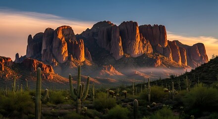 Golden Sunrise over the Superstition Mountains in Arizona.