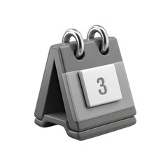 Gray calendar icon, showing the date 3.  A small, gray, desktop calendar, with a number 3 visible.  Simple, 3D style