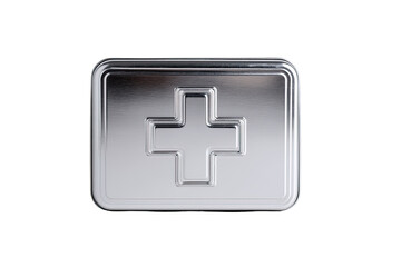 Obraz premium Metallic first-aid kit, rectangular, with embossed cross