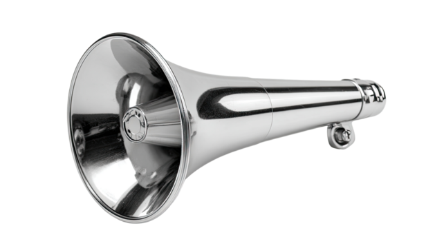 Polished chrome megaphone, angled view