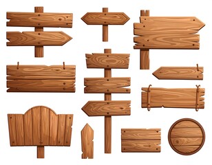 Wooden directional signs, various shapes and styles