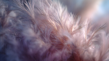 Delicate pastel feathers softly blurred, creating an ethereal, airy, and serene abstract background texture with gentle light
