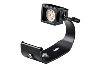 Small, square LED light fixture mounted on a flexible arm