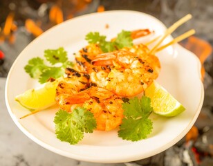 Grilled shrimp skewers on a plate