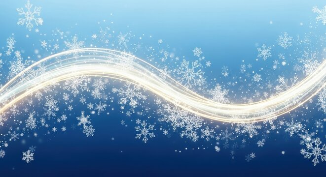 Elegant Winter Snowflakes and Golden Light Streak Abstract Background Design