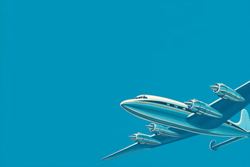 a 1950s advertising illustration of an airplane on a blue background, room for text
