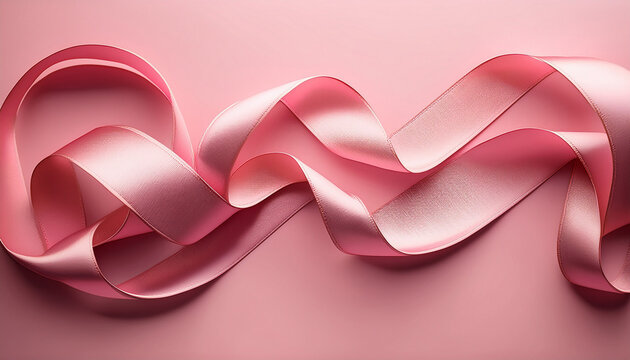 Decorative Soft Pink Ribbon With Swirling Curls Isolated On A Subtle Pink Background - Powered by Adobe