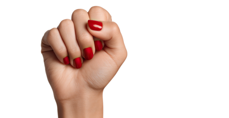 Close-up of a clenched fist with red manicured nails