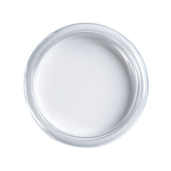 Top-down view of a round, white cosmetic container
