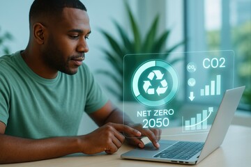 A man studying eco-friendly goals on a computer