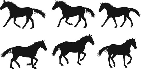 Horse silhouette illustration, running horse vector, farm animal artwork, wild stallion design, equestrian drawing, rural horse collection