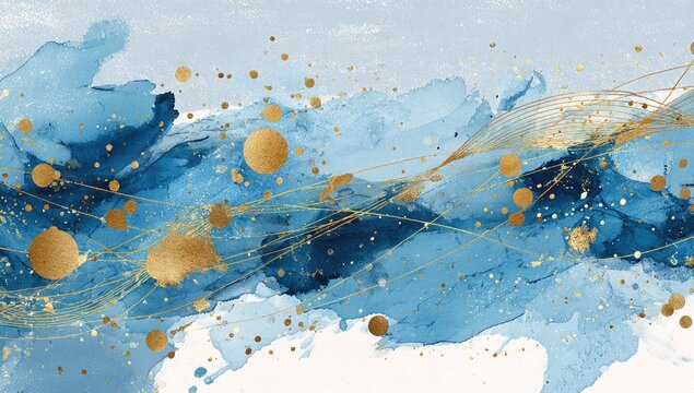 Abstract watercolor design with gold accents