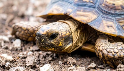 Naklejka premium Close-up of a tortoise on the ground (1)