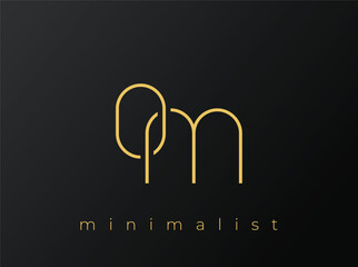 OM Minimalist Logo with Interlocking Shapes on Solid Black Background. A clean and modern minimalist logo design.
