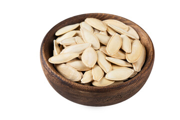 Pumpkin seeds on the white background