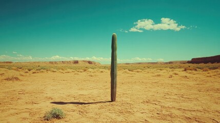 Lonely sentinels: A solitary saguaro cactus stands tall in the vast arid southwestern landscape