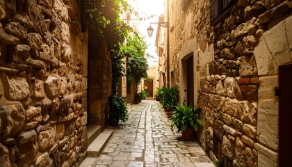 Fototapeta premium Stone Alleyway/Sunlight/Medieval Town