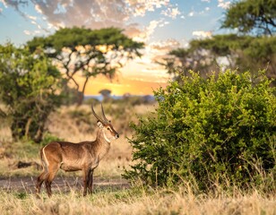 Antelope at sunset in savanna (1)