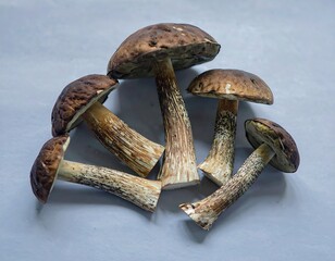 Group of mushrooms on a light-purple surface