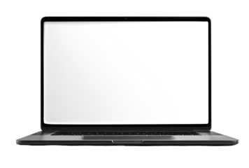 Front view of a silver laptop with blank screen