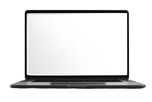 Front view of a silver laptop with blank screen