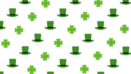 St. Patrick's Day seamless pattern with green leprechaun hats and four-leaf clovers. Festive Irish...
