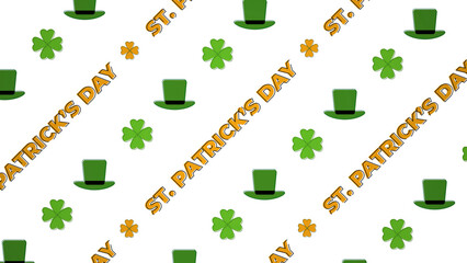 St. Patrick's Day seamless pattern with green leprechaun hats and lucky four-leaf clovers. Festive...